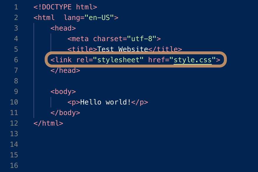 An image showing how to link to a CSS Stylesheet